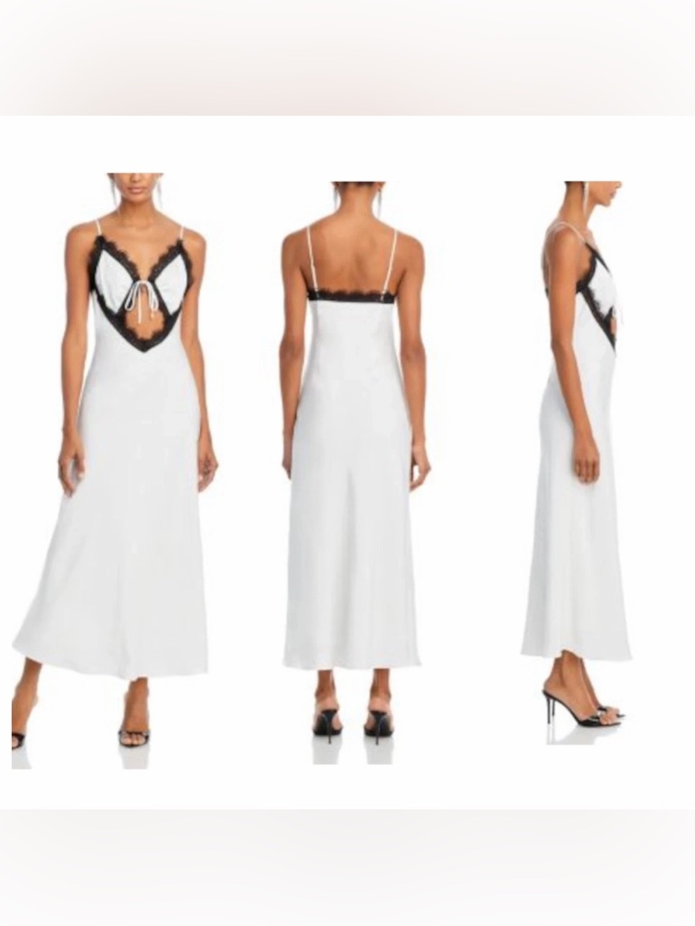 LUCY PARIS Womens White Lined Black Lace Trim Cutout Midrif Maxi Dress L